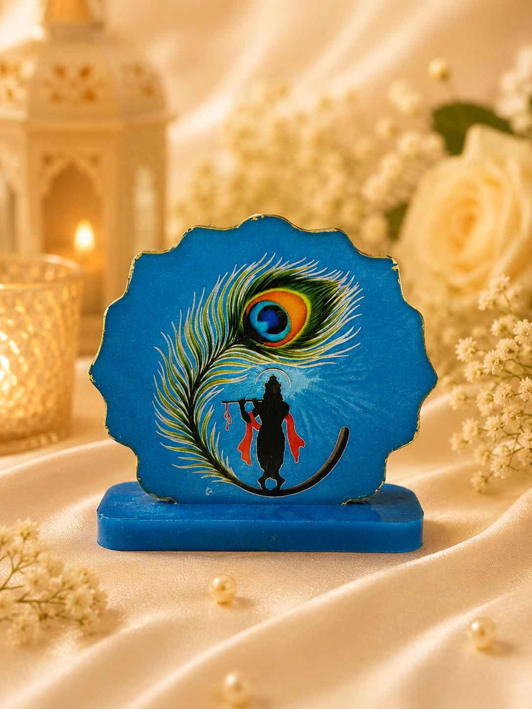 Luxury Resin Krishna Peacock Feather Standy Frame