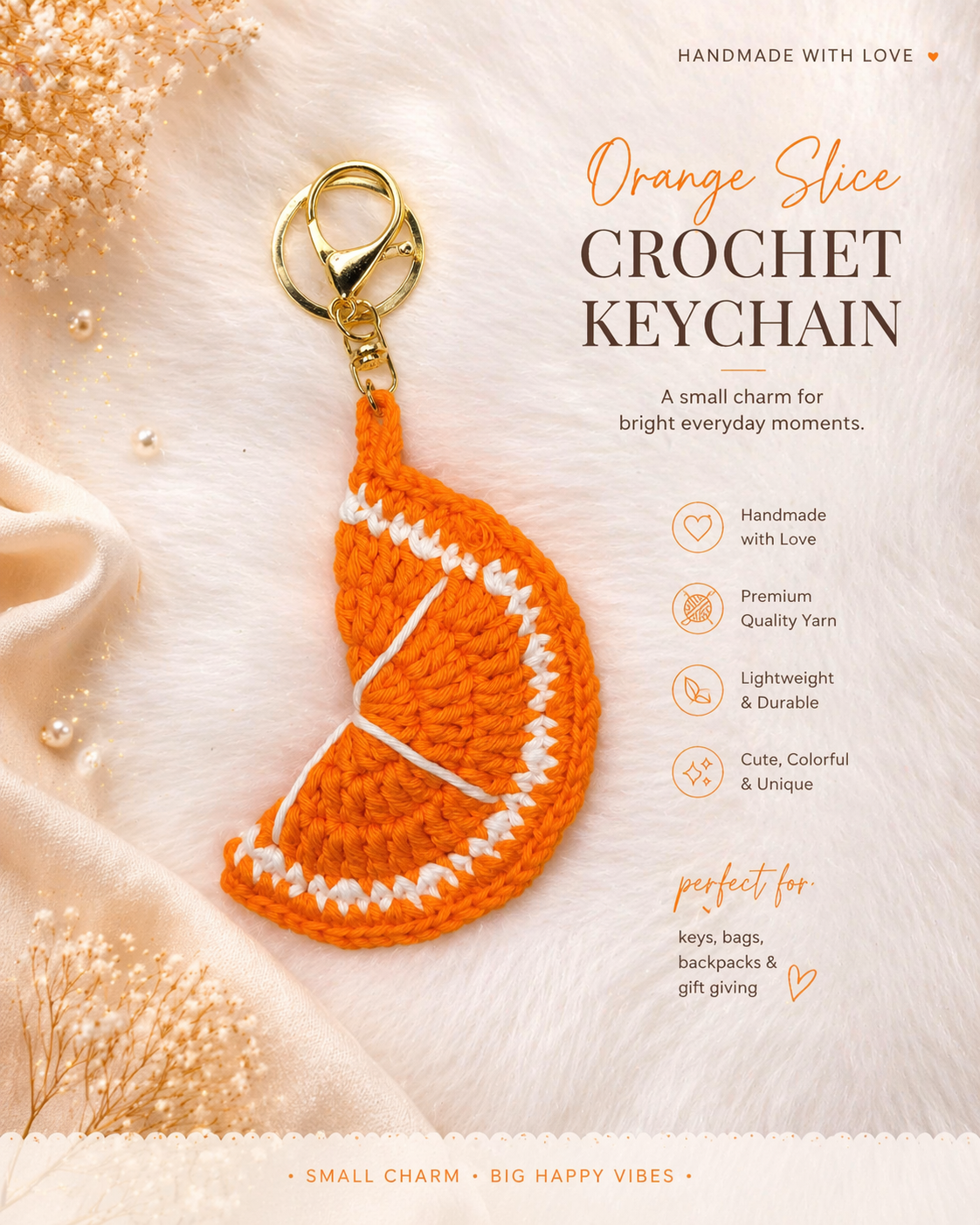 Crochet orange slice charm