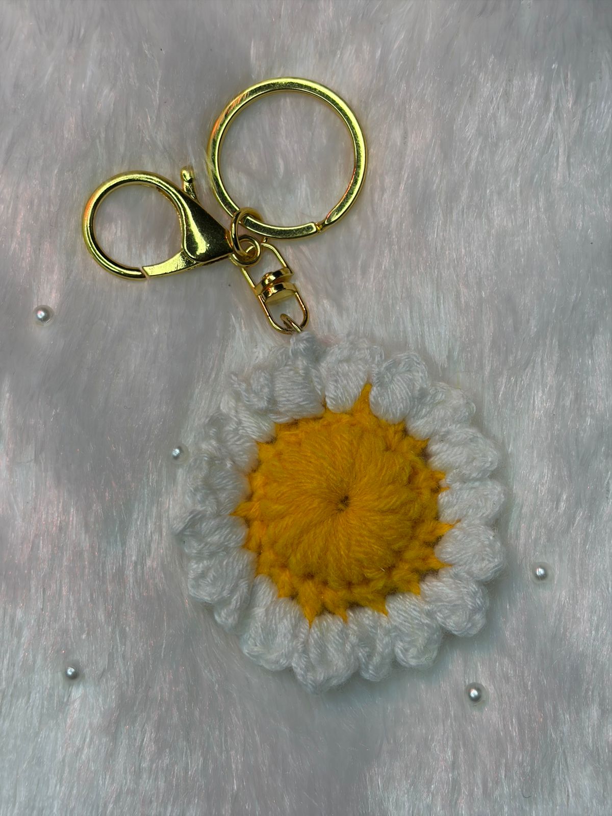 Daisy Bloom Crochet Keychain
