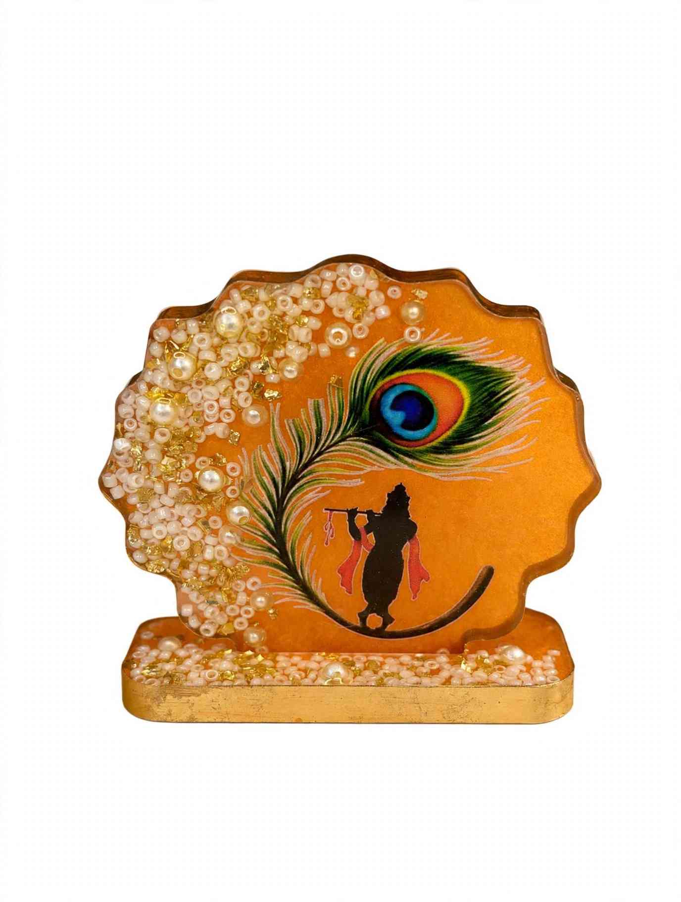Luxury Resin Krishna Peacock Feather Standy Frame