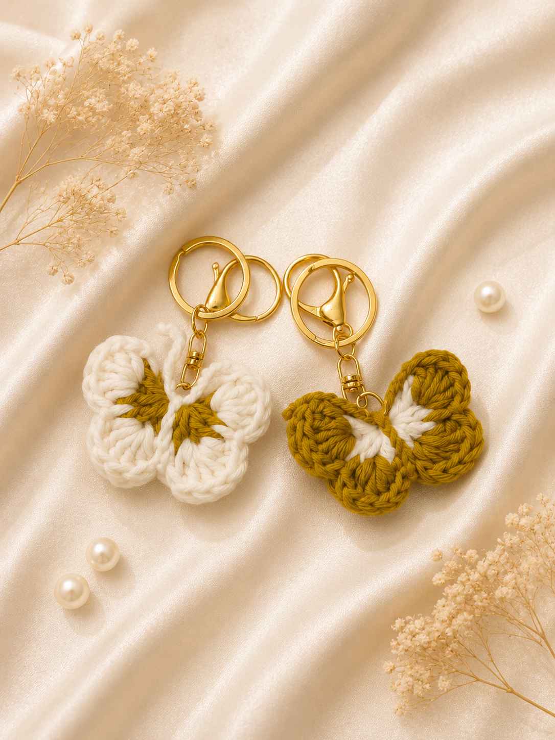 Crocheted butterfly keychains