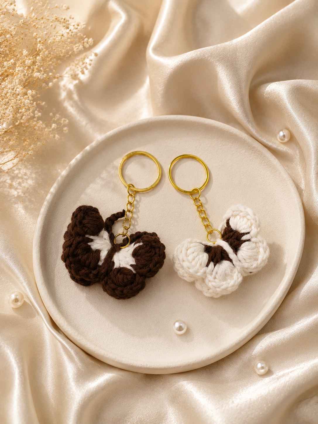 Crocheted butterfly keychains