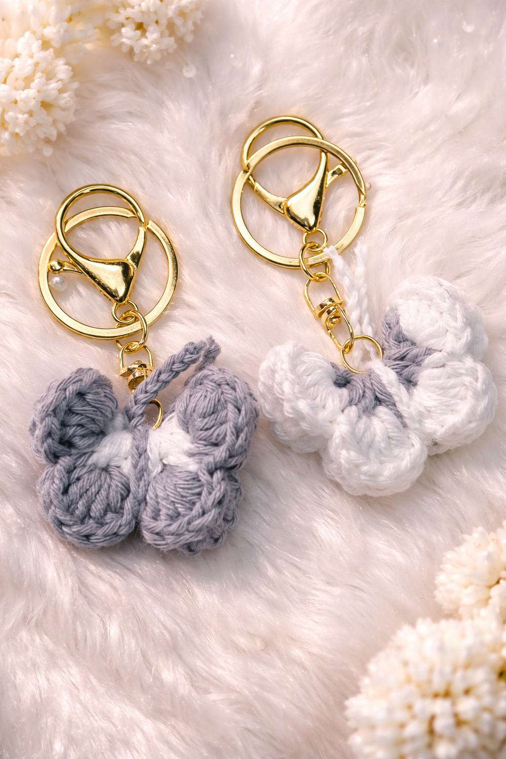 Crocheted butterfly keychains