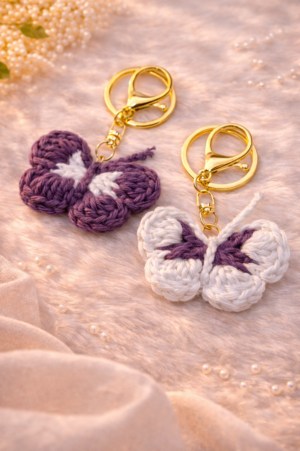 Crocheted butterfly keychains