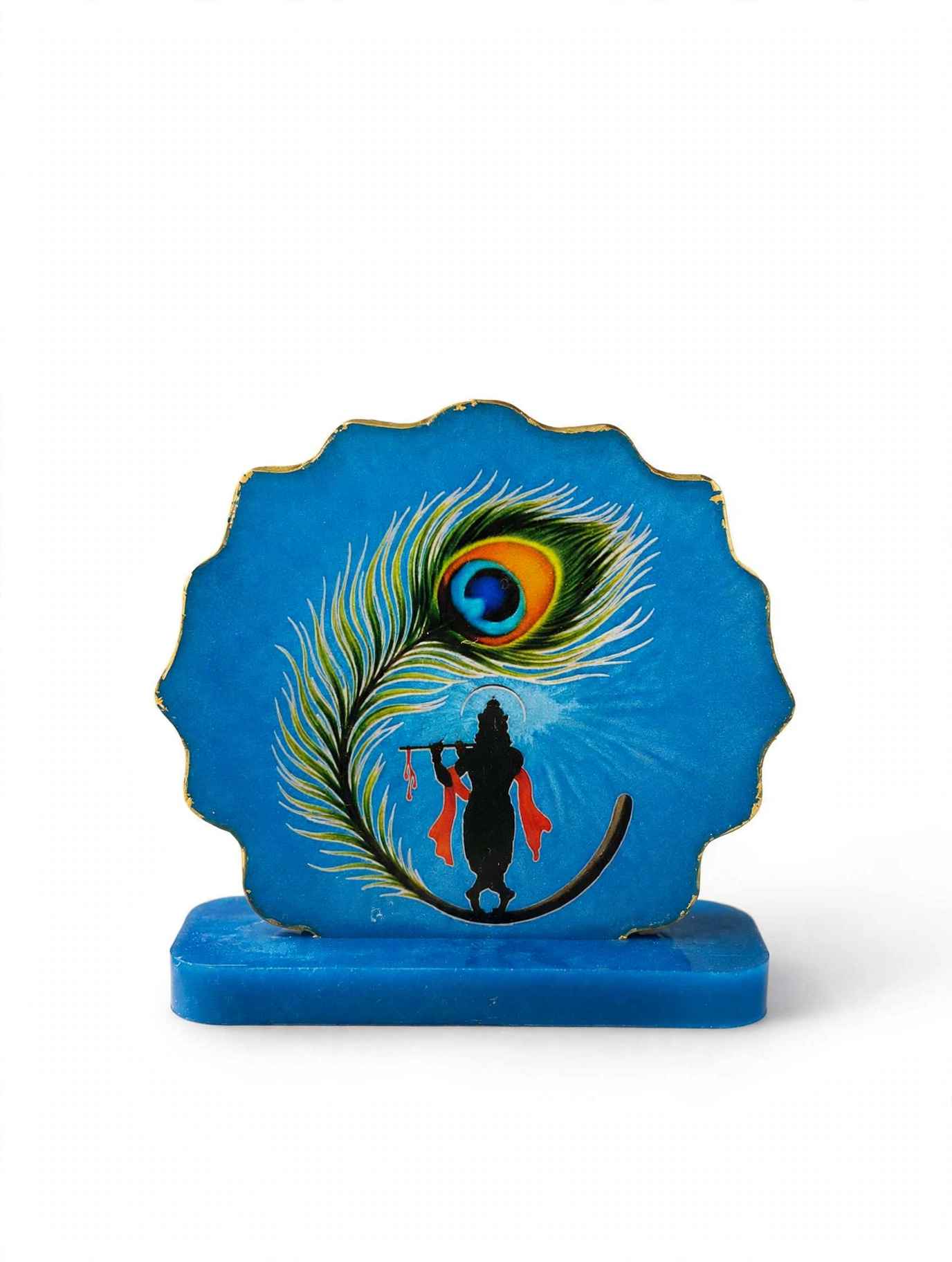 Luxury Resin Krishna Peacock Feather Standy Frame