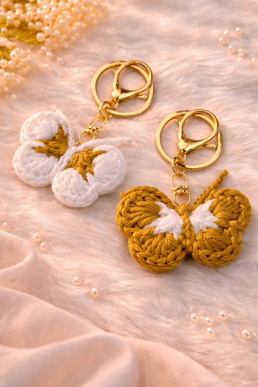 Crocheted butterfly keychains