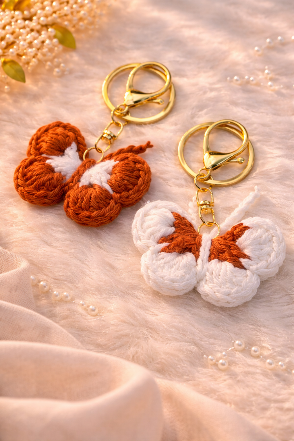 Crocheted butterfly keychains