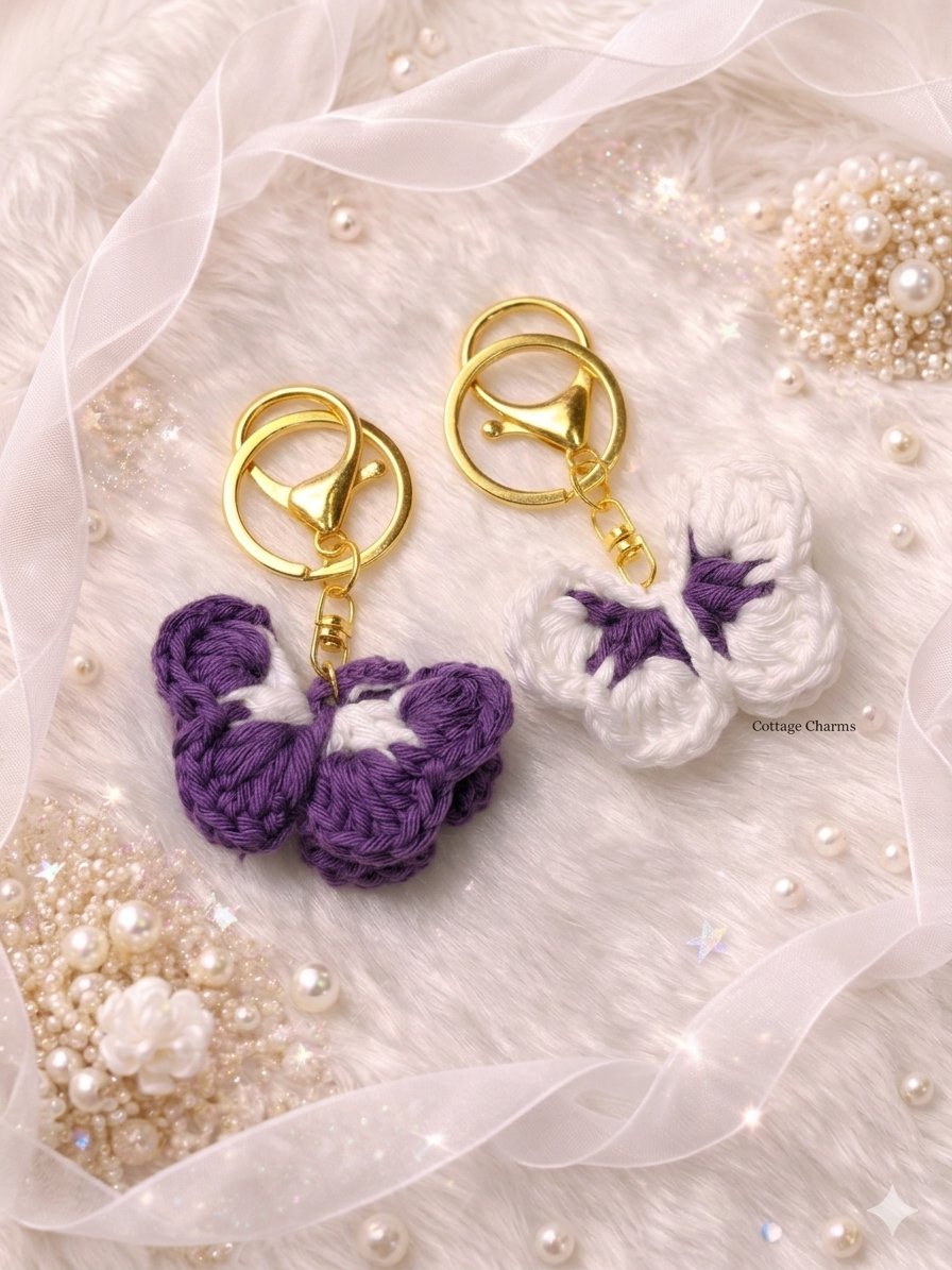 Crocheted butterfly keychains