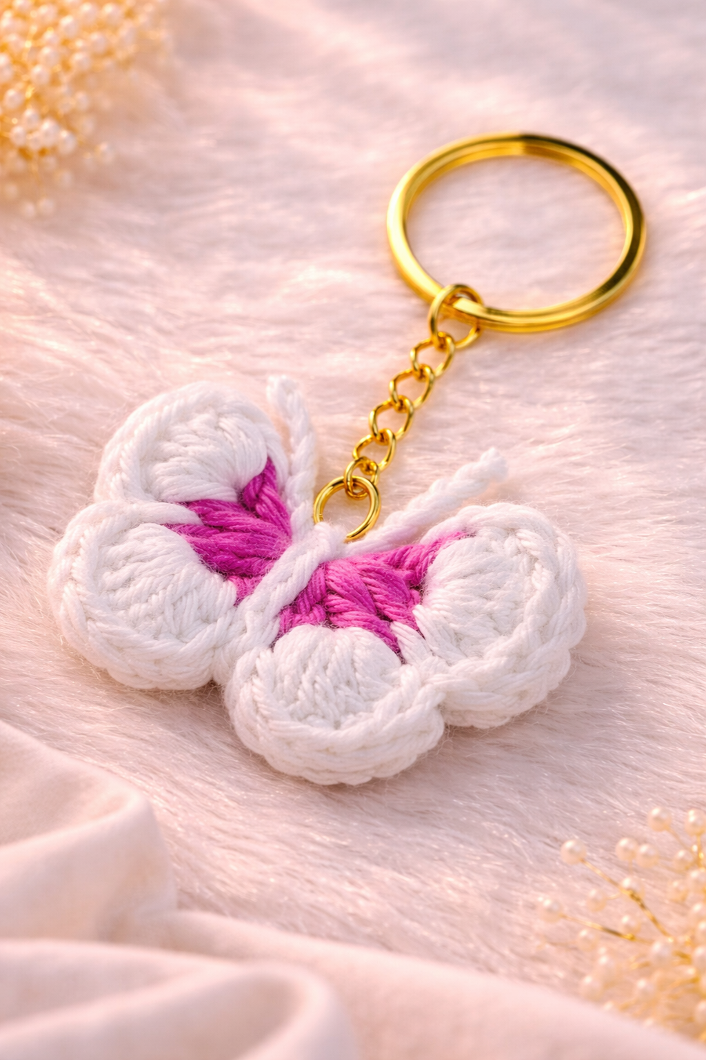 Crocheted butterfly keychains