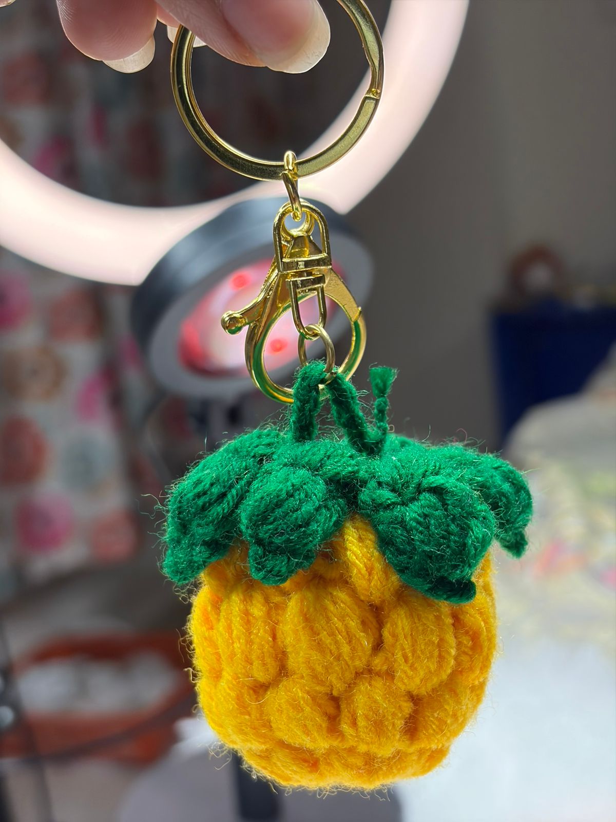 Crocheted pineapple keychain