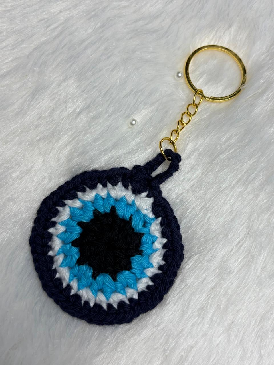 Crocheted evil eye keychain