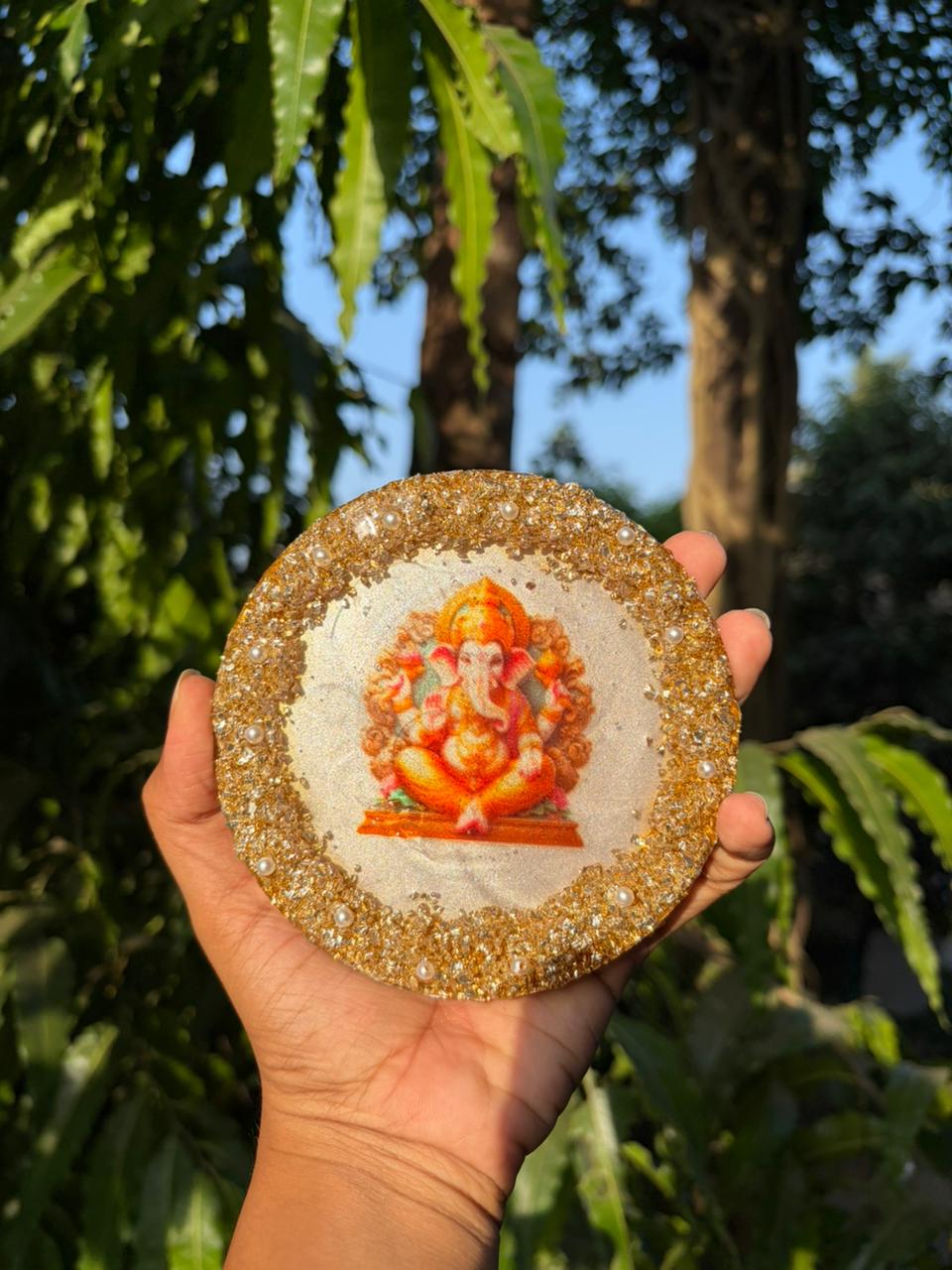 Shree Ganpati Resin coaster (with stand)