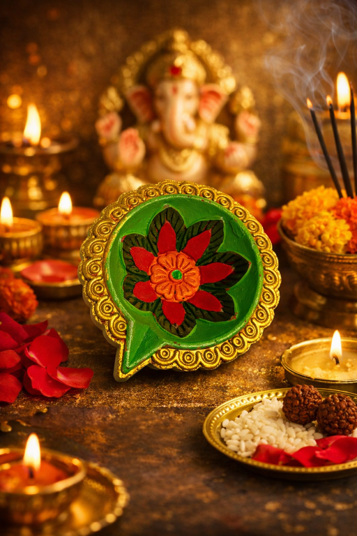 Handcrafted Decorative Pooja Diya – Traditional Floral Design