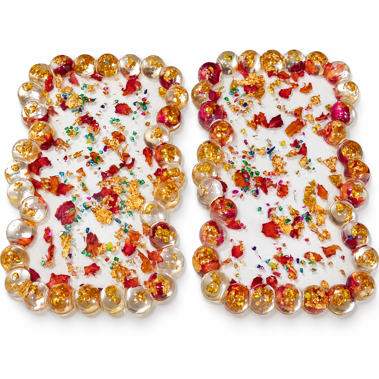 LUXURY EPOXY RESIN ROSE AND GOLD FLAKE MULTIPURPOSE TRAY  (2 Pc)