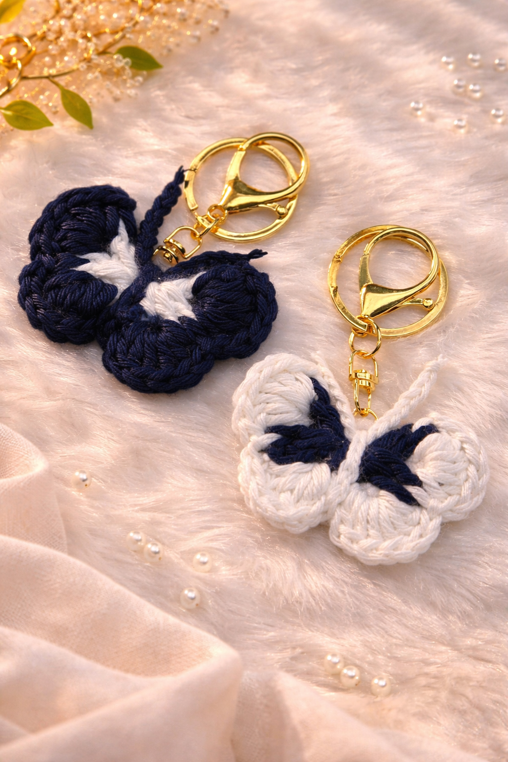 Crocheted butterfly keychains