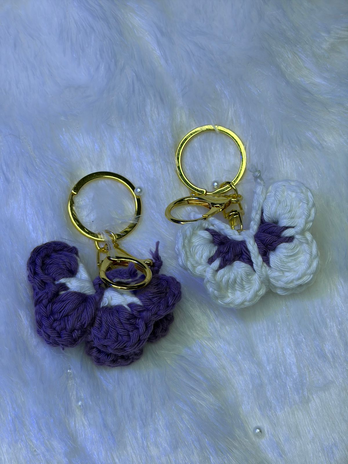 Crocheted butterfly keychains