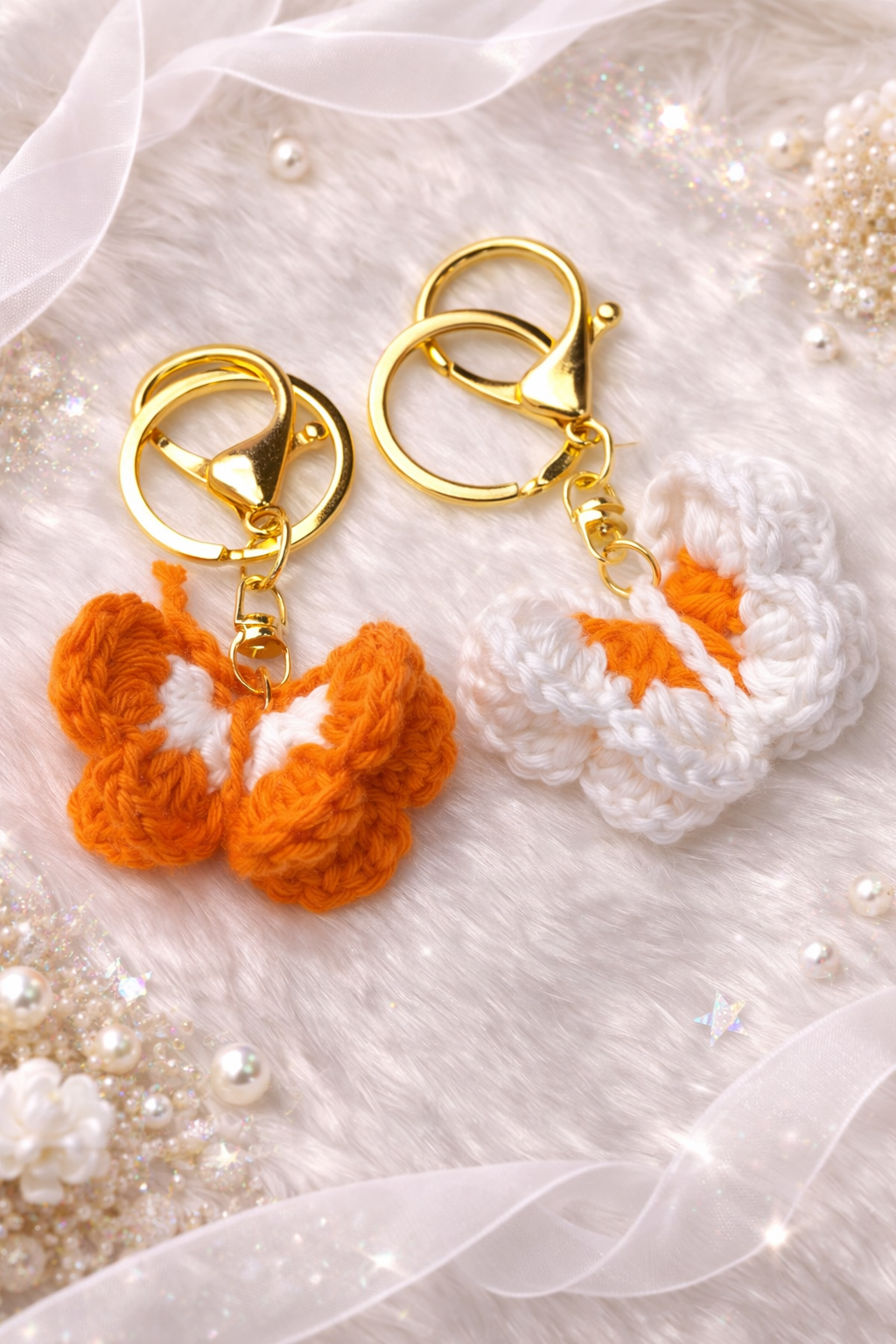 Crocheted butterfly keychains