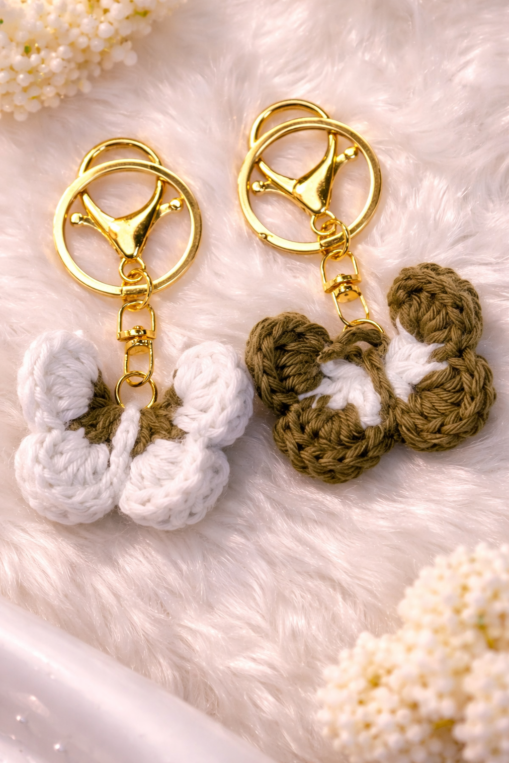 Crocheted butterfly keychains