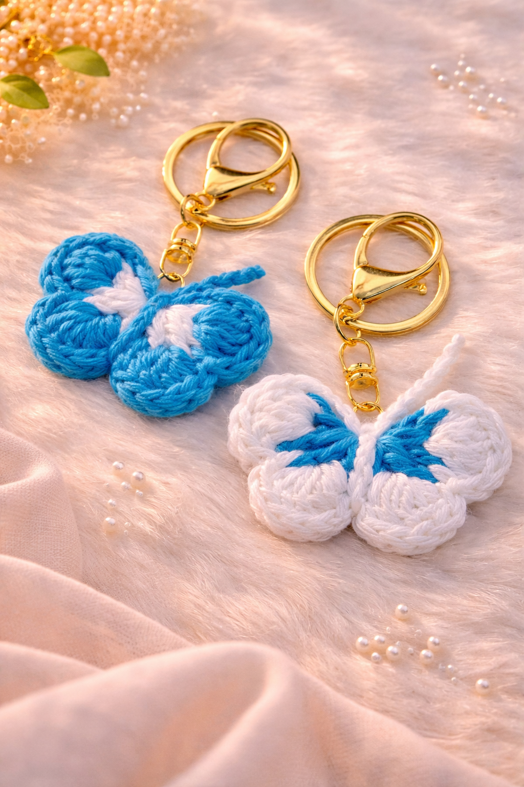 Crocheted butterfly keychains