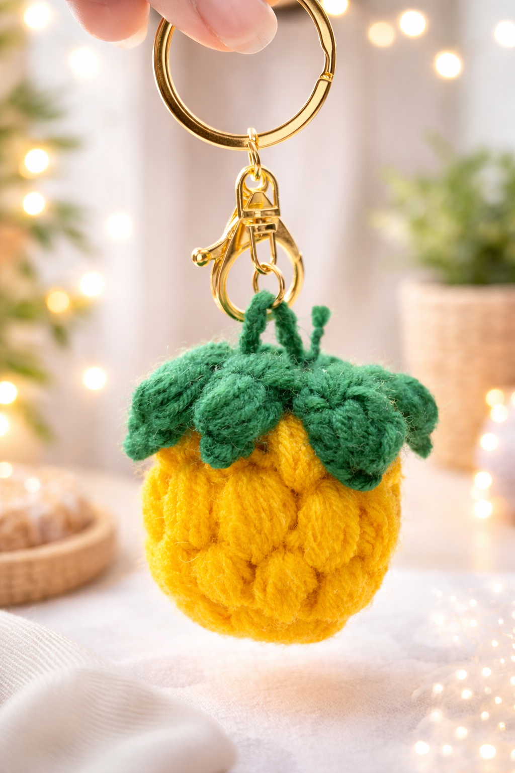 Crocheted pineapple keychain
