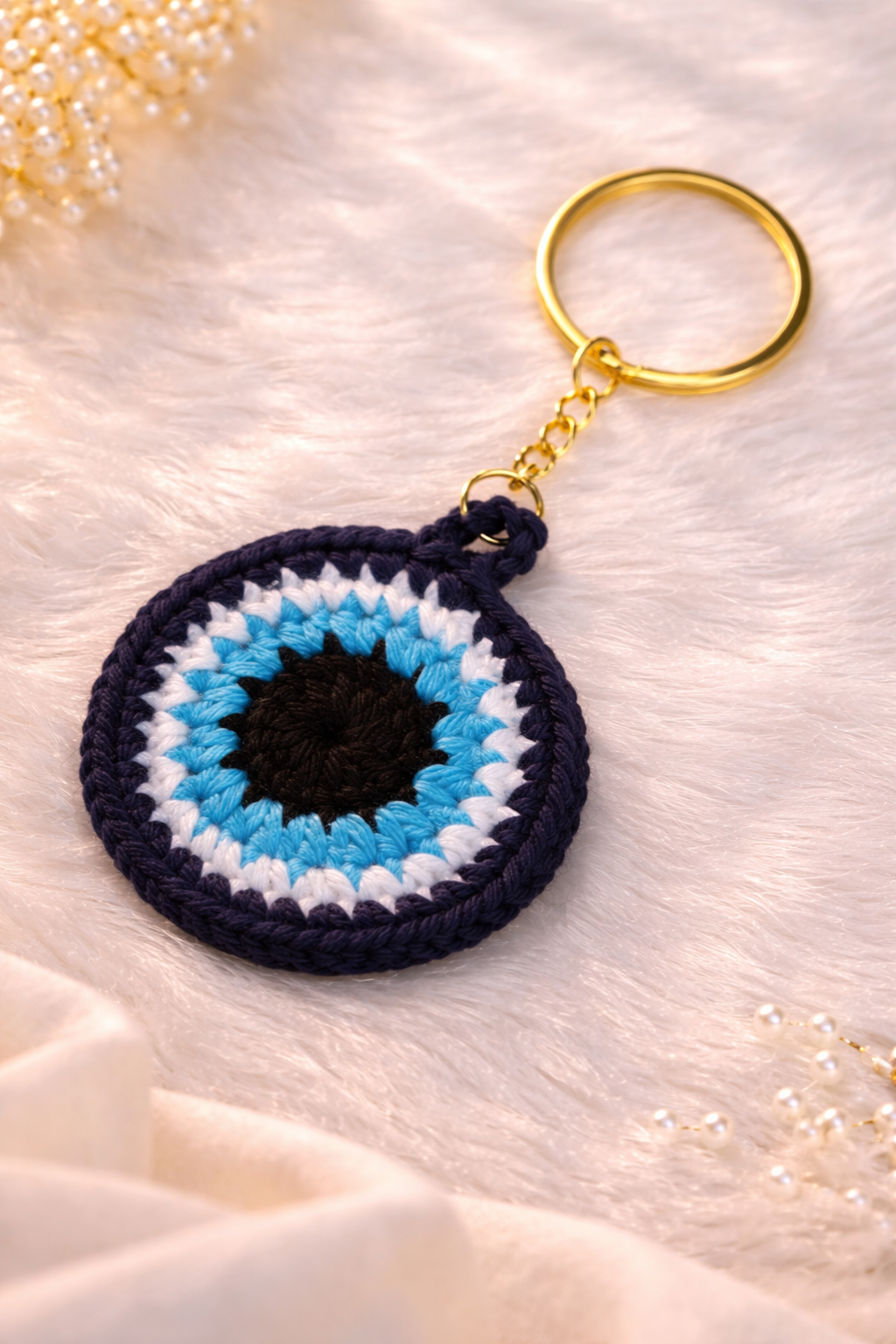 Crocheted evil eye keychain