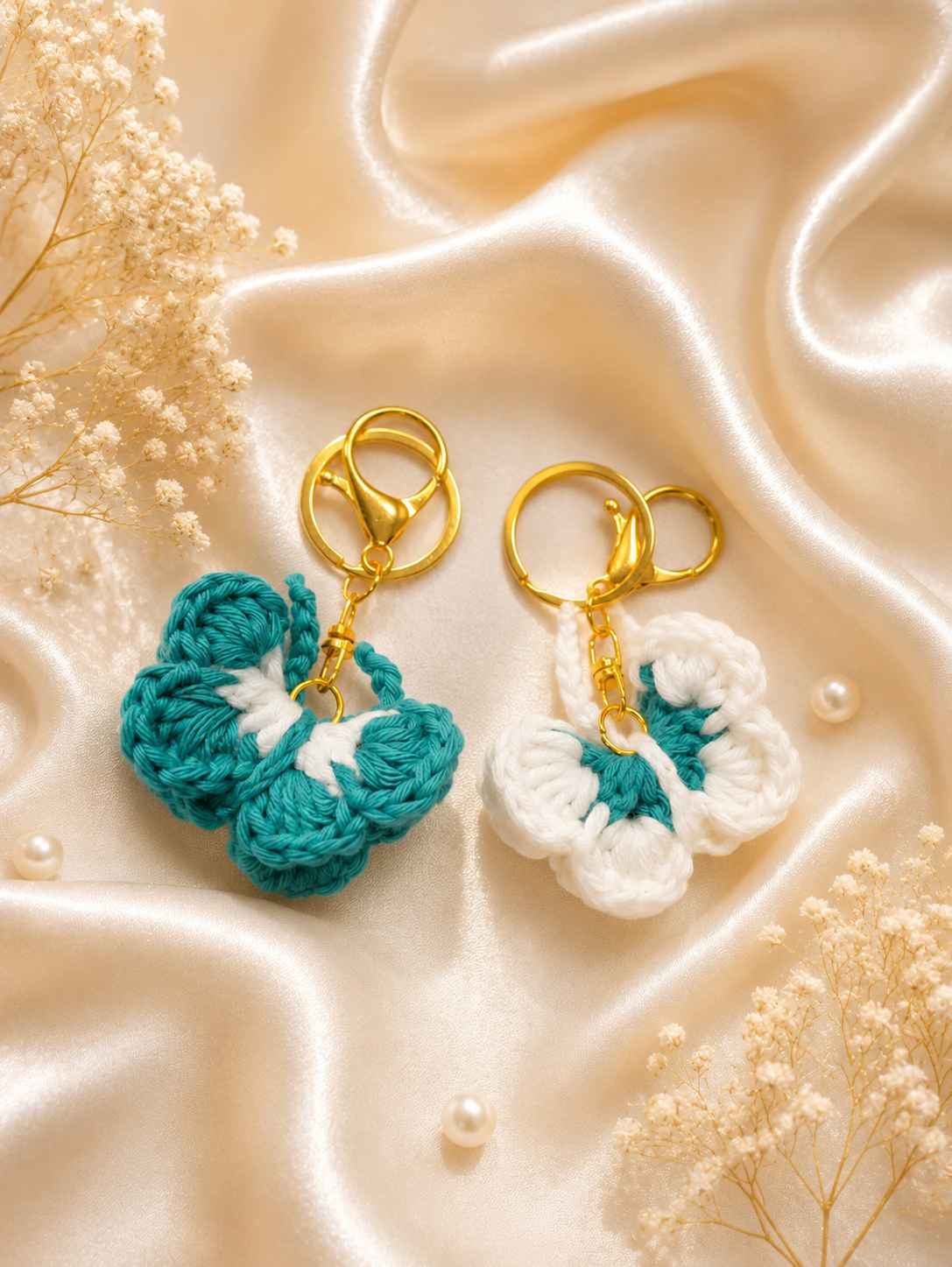 Crocheted butterfly keychains