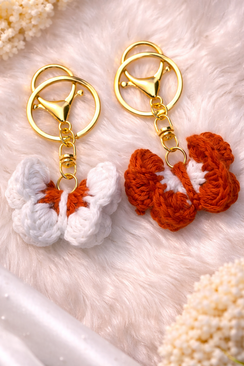 Crocheted butterfly keychains