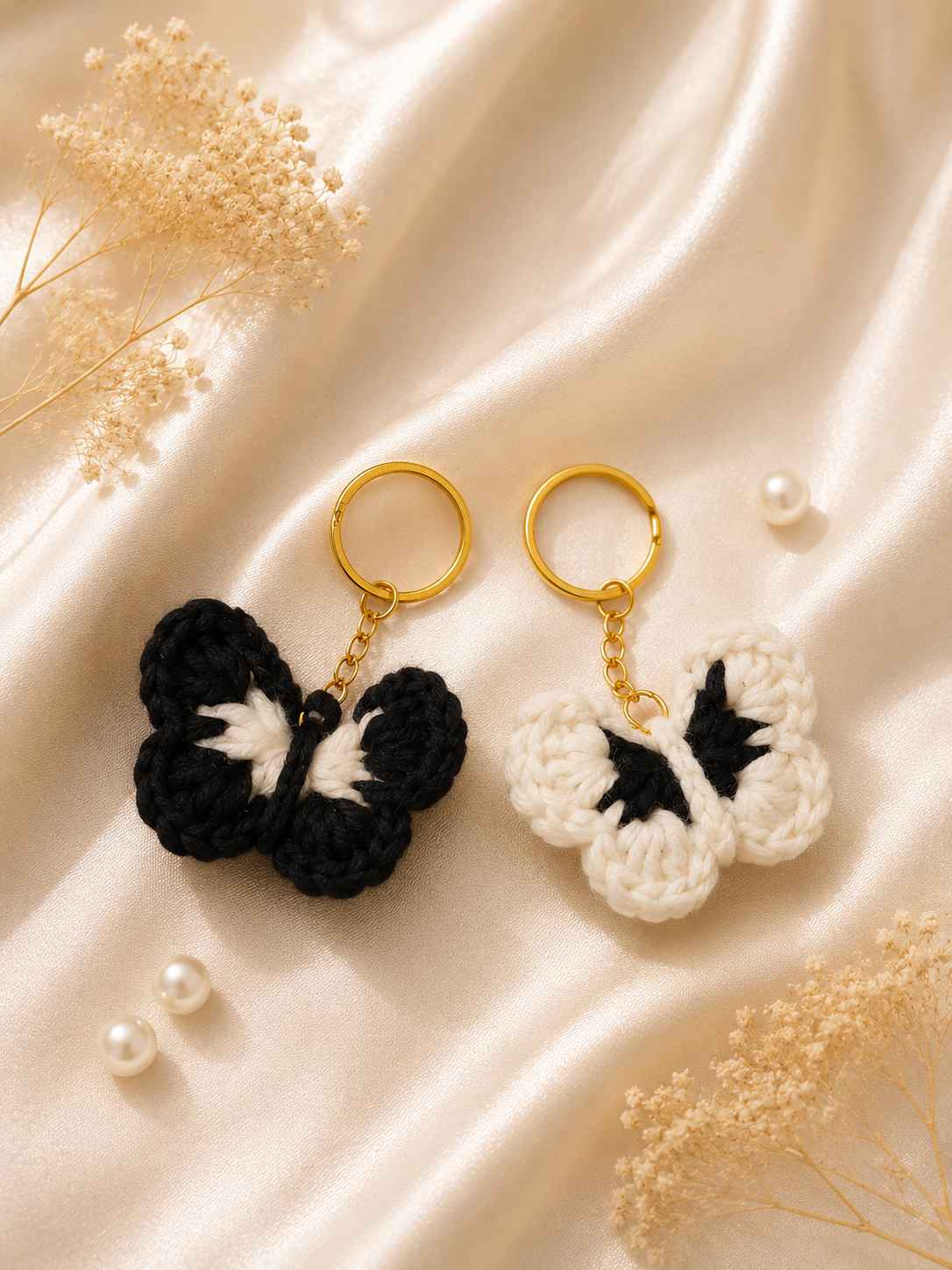 Crocheted butterfly keychains
