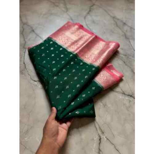 Bottle Green Bnarasi handlooms chinya silk fabric