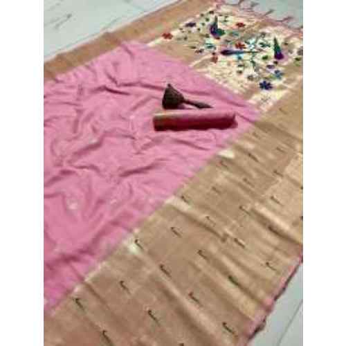 Blush Pink pure soft silk weaving Paithani saree