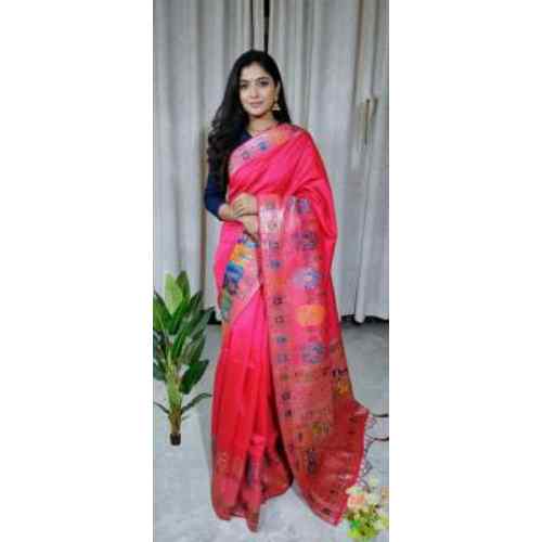 Rose Pink Floral Printed Saree