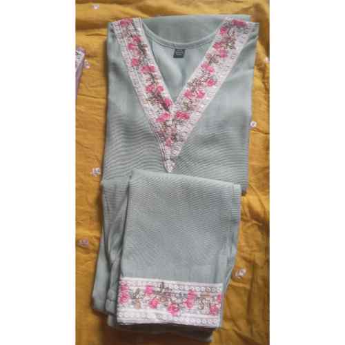 Light Grey Floral Trim Kurti Set