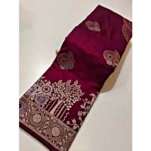 Wine Maroon Vriksha Banarasi Silk Saree