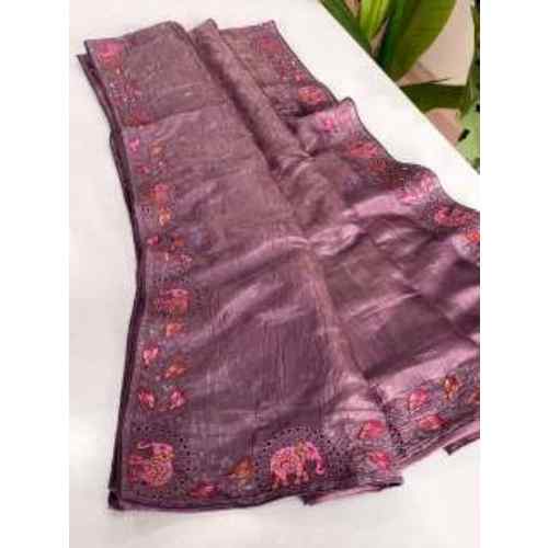 Rose Mauve Embroidered Border Saree