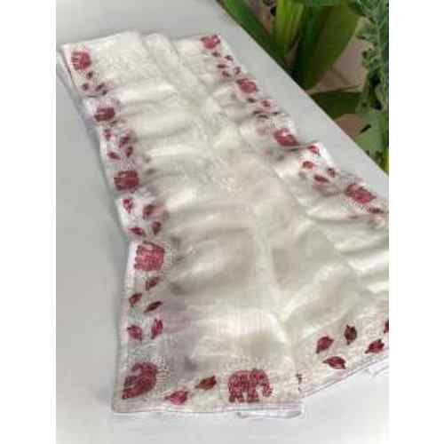 Pearl White Embroidered Border Saree