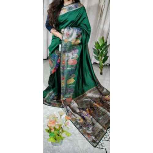 Emerald Green Floral Printed Saree