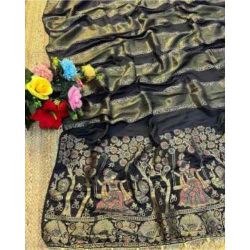 Olive Green with Charcoal Grey Stunning Zari Saree!