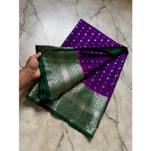 Royal Purple Bnarasi handlooms chinya silk fabric