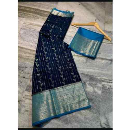 Midnight Navy Zari Border Saree