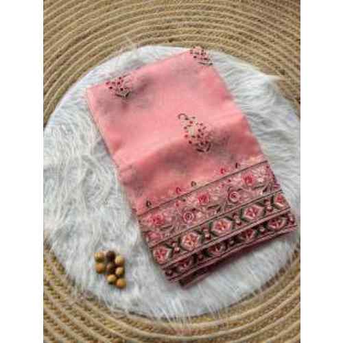 Blush Rose Organza Silk Saree with Viscose Thread Embroidery
