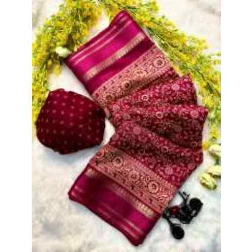 Rani Pink Ajrakh Aura Soft Cotton Silk Saree
