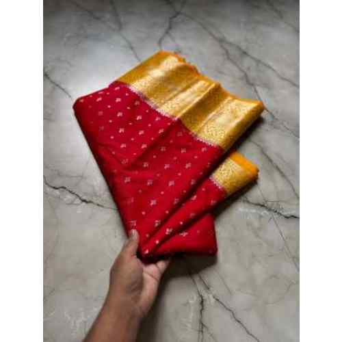 Crimson Red Bnarasi handlooms chinya silk fabric