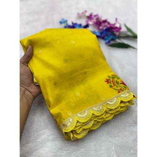Bright Yellow (Mustard Yellow) Tissue Shimmer Silk Paithani Saree