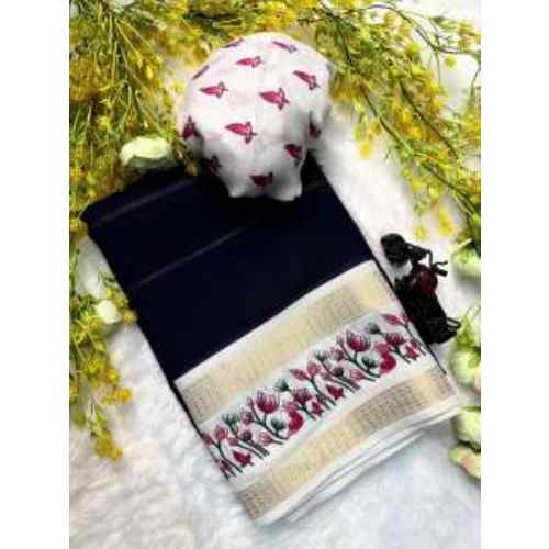 Midnight Navy Floral Border Saree