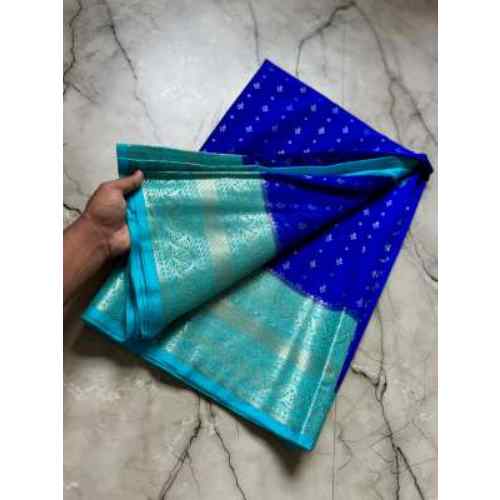 Peacock Blue Bnarasi handlooms chinya silk fabric