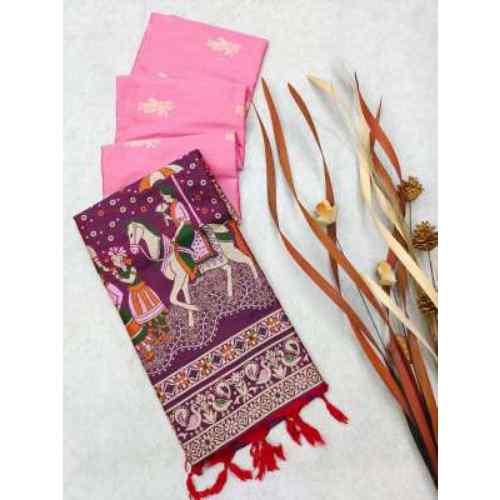 Cream / Beige with Maroon Print saree