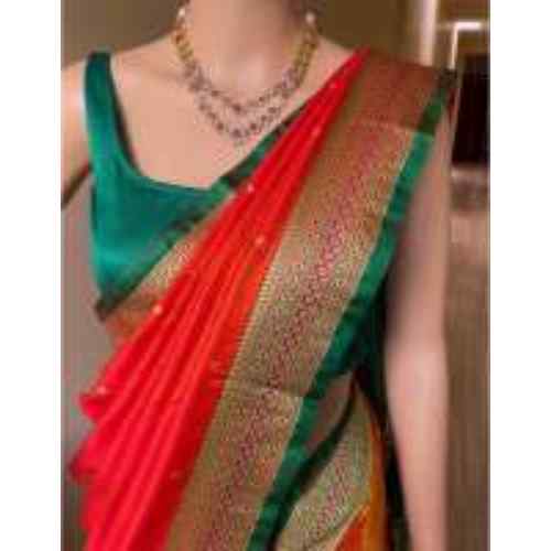 Red & Emerald Green PURE SOFT BANARASI SILK SAREE