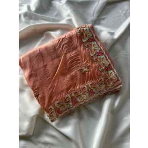 Blush Peach Butterfly Embroidered Saree