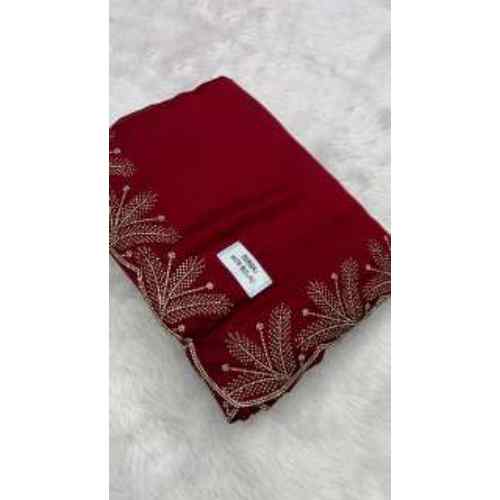 Crimson Red Silk Saree – Rich red silk adorned with elegant gold floral embroidery along the border.