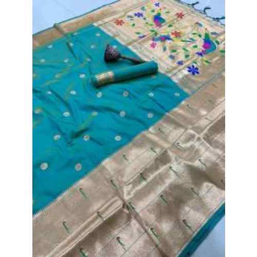 Peacock Green pure soft silk weaving Paithani saree